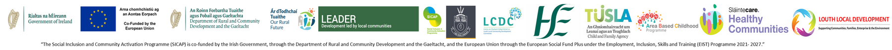 Funders: Government of Ireland, European Union, Department of Rural and Community Development, LEADER, SICAP, LCDC, HSE, Tusla, ABC, Slaintecare Healthy Communities